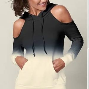 VENUS Hooded Ombre Cold Shoulder Sweatshirt